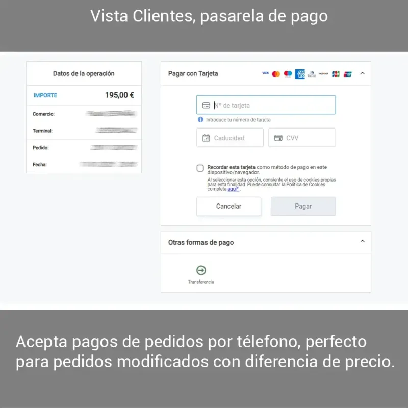 Pasarela de pago TPV - Tarjeta de crédito sin pedido